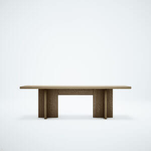 Front photograph of the Calder bench in natural stained finish.