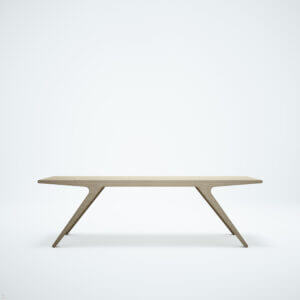 Front photograph of the Aalto bench in natural stained finish.